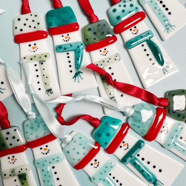 fused glass snowman tree decorations