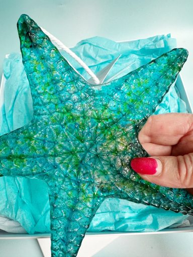 Fused glass starfish in shades of turquoise
